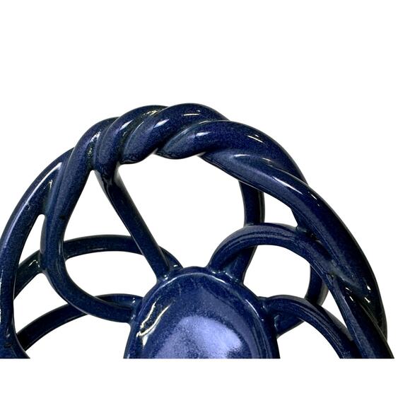 Ceramic Open Woven Weave Blue Bread Baguette 15.5" Centerpiece Basket-Exquisite - Picture 5 of 5